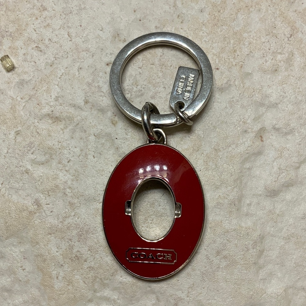 Coach Red and Silver Oval Keychain